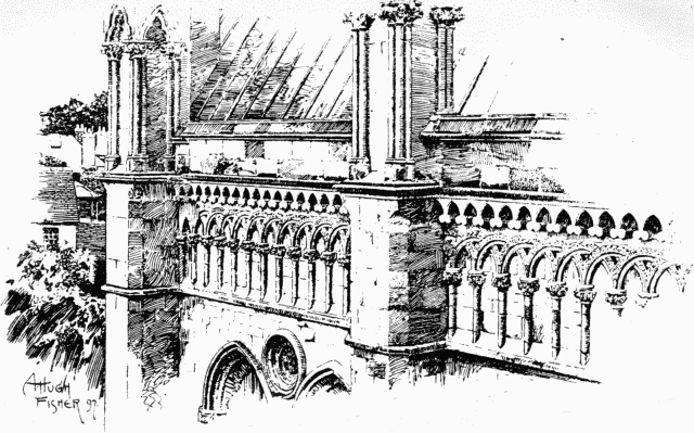 EXTERIOR OF THE LADY CHAPEL. DRAWN BY A. HUGH FISHER. Illustration: EXTERIOR OF THE LADY CHAPEL. DRAWN BY A. HUGH FISHER.