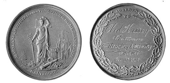 Silver medal won by Mr. Hussey with the Reaper at
Baltimore in 1850