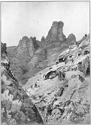 THE OUTBREAK OF WAR&mdash;THE DRAKENSBERG MOUNTAINS WHERE
THE BOERS WERE LAAGERED.