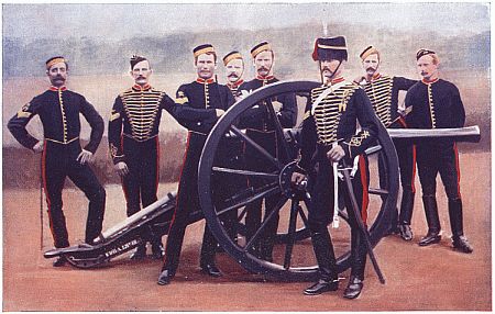 SERGEANTS OF THE ROYAL HORSE ARTILLERY WITH A
12-POUNDER. Photo by Gregory & Co., London.
