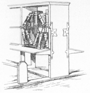 Fig. 89. Sketch of the probable appearance of a bookcase, and a reader's seat, in the Library at Christ Church, Canterbury.