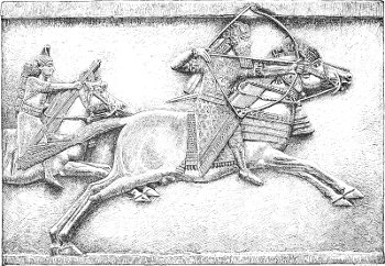 Fig. 5.&mdash;Assurbanipal at the chase. Kouyundjik. British
Museum. Drawn by Saint-Elme Gautier.