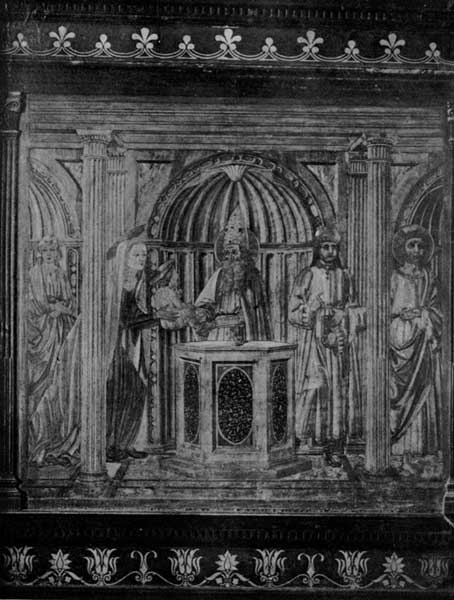 Plate 9.&mdash;Figure intarsia from the Sacristy of the
Cathedral, Florence.