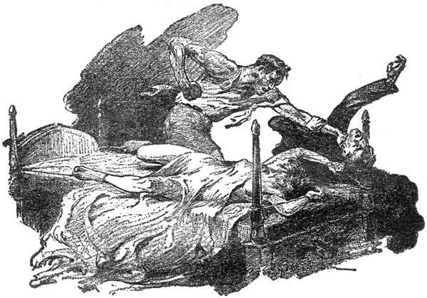 "One hand closed on his thin neck, and the other, a
rock-like fist, made a bloody ruin of his mouth."