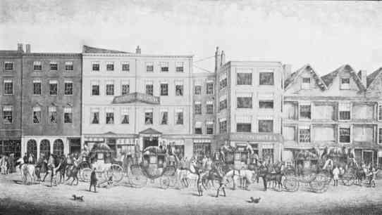 "The Old Bush Hotel," Corn Street, Bristol.
From a picture in the possession of E. G. Clarke, Esq.