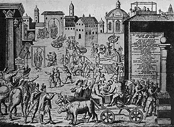 112 a. A medieval method of combating the plague. The persecution of the anointers in Milan in 1630. From a
copy of "Il processi originale degli untori" in the library of Cornell University.