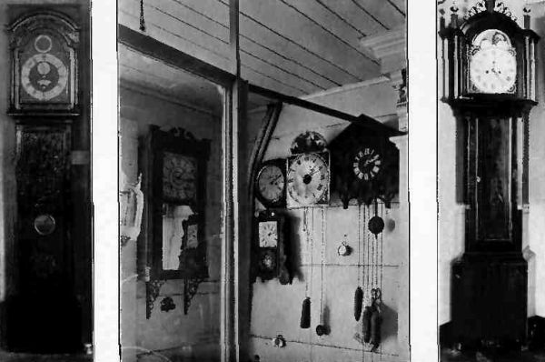 Plate XLVII.&mdash;English Grandfather's Clock, William Dean Howells; Collection of Old Clocks, property of Mr. Mills, Saugus, Mass.; Grandfather's Clock, formerly owned by President Franklin Pierce. Property of Mrs. Charles Stark.