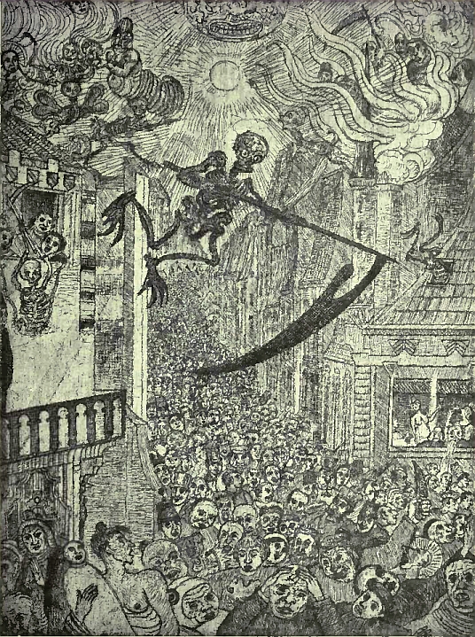 La mort poursuivant le Troupeau des Humains&mdash;1895.
Gravure &agrave; l'eau-forte.