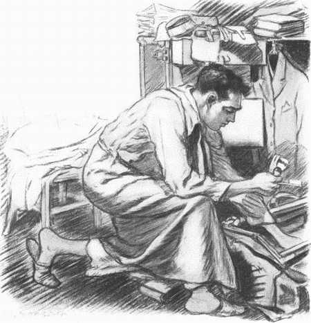 I was moving about my room, my hands full of hairbrushes and toothbrushes
and clothesbrushes and shaving brushes; my head full of railroad trains, and hills,
and plains, and valleys