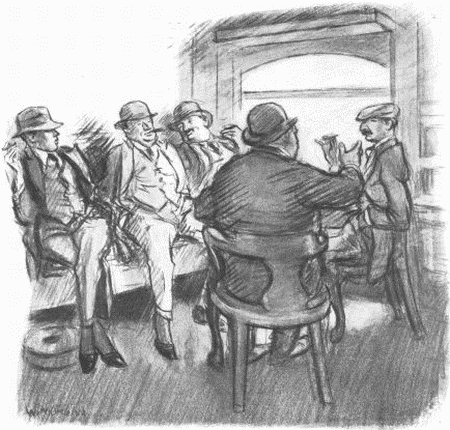 The gentleman who favored linen mesh was a fat, prosperous-looking person,
whose gold-rimmed spectacles reflected flying lights from out of doors