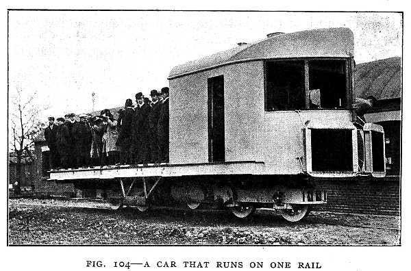 FIG. 104&ndash;A CAR THAT RUNS ON ONE RAIL