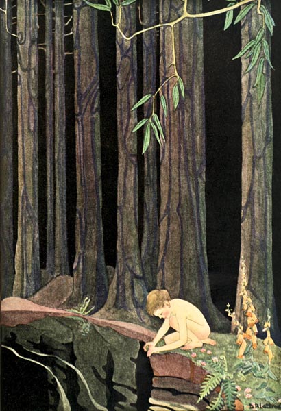 HOW STRANGE IT SEEMED WHEN, HOLDING
ON TO A TWIG, HE BENT OVER AND
SAW HIMSELF REFLECTED IN THAT
BLACK MIRROR.