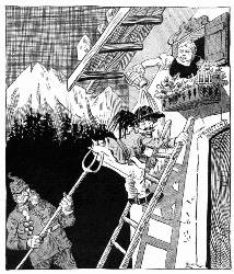 [German Cartoon]
Italy's Troubles
&mdash;From Der Brummer, Berlin.
Italy: "Hang it all! I have been at this window for nearly three
years!"