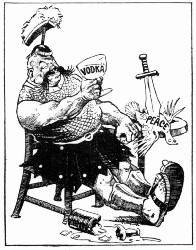 [English Cartoon]
"Here's to Dear Old Trotzky!"
&mdash;Passing Show, London.