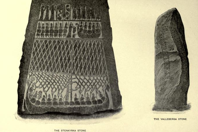 The Stenkyrka Stone (Monument from the Island of Gotland
showing viking ships.)&mdash;The Valleberga Stone.