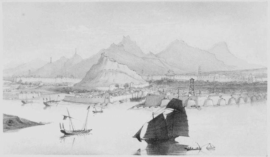 A Mast Head View Of Nankin From The River As It Appeared On The Morning Of Departure.
London, Published March 15th 1866 by Day & Son, Limited Lithogrs Gate Str,
Lincoln's Inn Fields.
Day & Son, Limited, Lith.