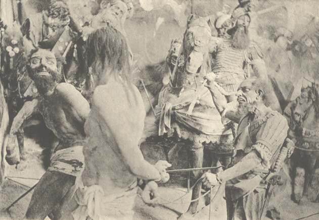 Plate XV.  Tabachetti&rsquo;s &ldquo;Journey to Calvary.&rdquo;
The Two Thieves and their Driver