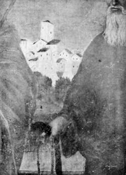 BARGA — DUOMO: VEDUTA DI BARGA ANTICA.
(PARTICOLARE DI UNA TAVOLA DEL SEC. XVI).