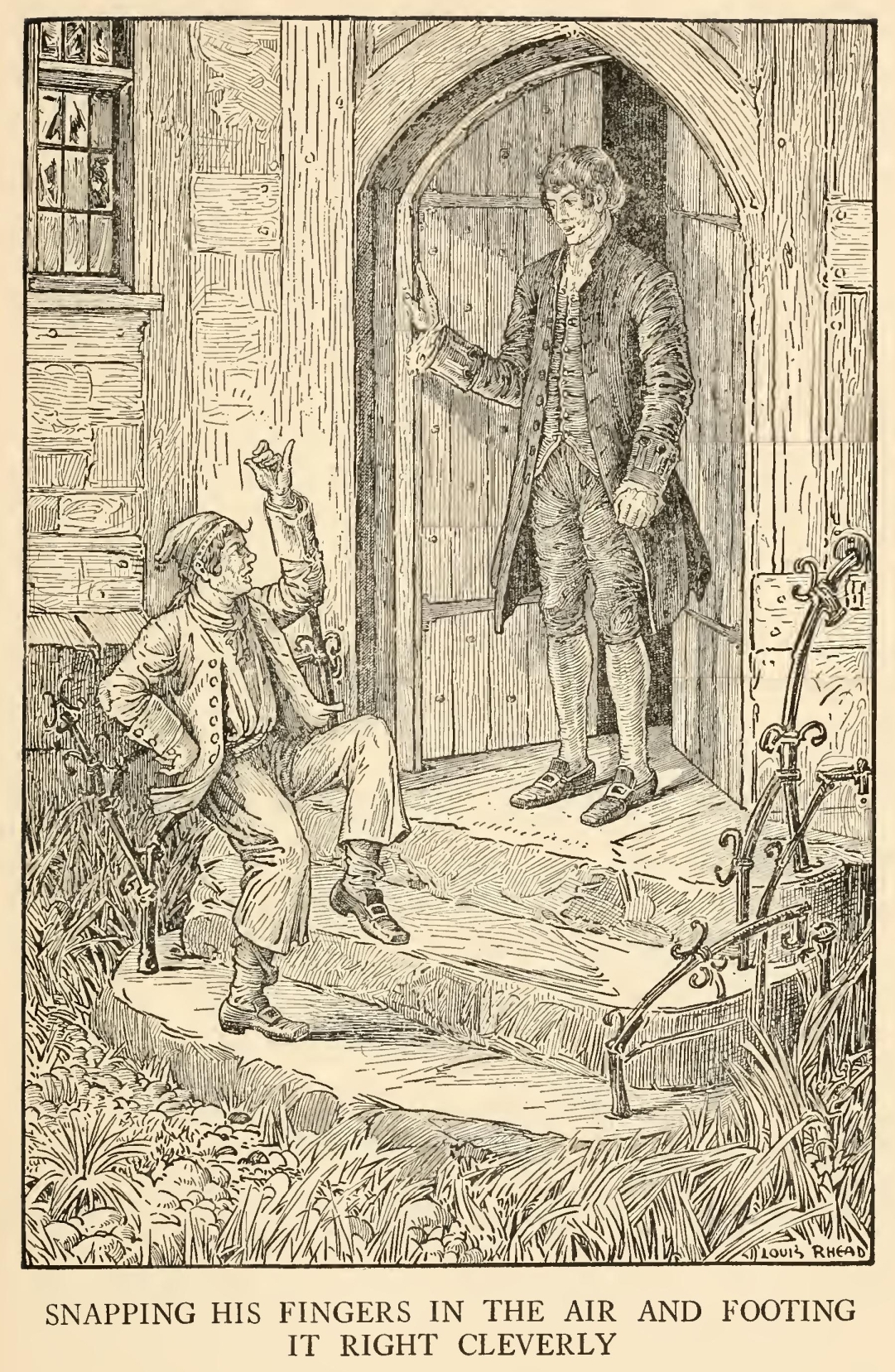 Snapping his fingers in
the air and footing it right cleverly