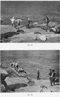 Fig. 58&mdash;Crossing the Apurimac at Pasaje. These are
mountain horses, small and wiry, with a protective coat of long hair.
They are accustomed to graze in the open without shelter during the
entire winter.