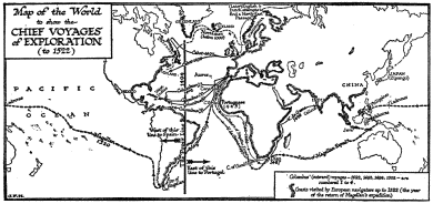 Map of the World to show the CHIEF VOYAGES of EXPLORATION
(to 1522)