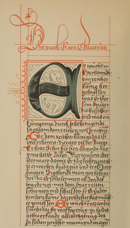 Fac-simile of the Ambrasian manuscript of Gudrun, reproduced from Koenig&rsquo;s Deutsche Literatur Geschichte.