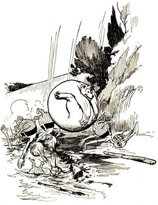 rolling
himself down hill against the flat rock