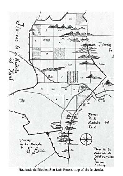 Hacienda de Bledos, San Luis Potos�: map of the hacienda.