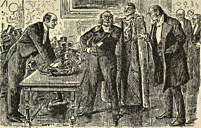 Gentleman holding up a shabby top hat