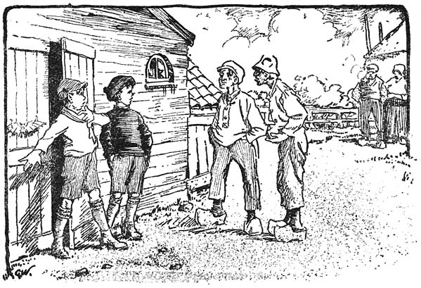 Kwamen de boer, z&rsquo;n vrouw en &rsquo;n paar knechts naar buiten.