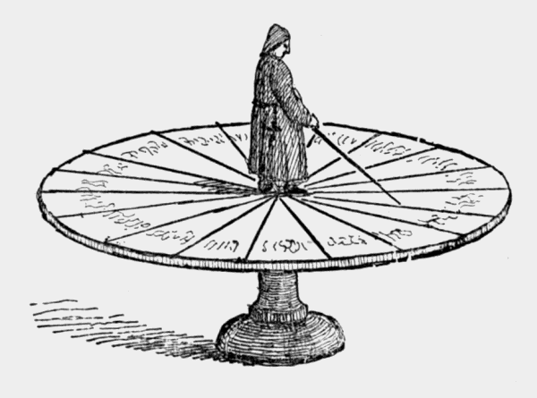 figure
standing on a roumd pedastal