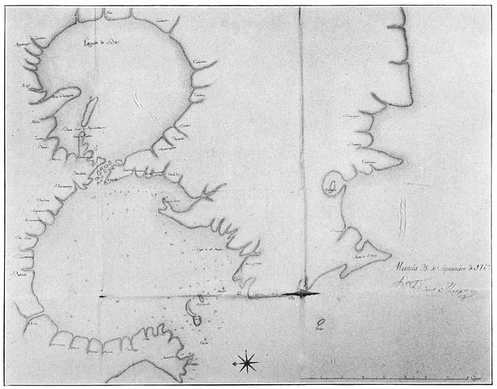 Map of Manila Bay, port of Cavite, and lake of Bay, showing depths of various parts of the bay, drawn by the engineer Feliciano M&aacute;rquez, September 28, 1767