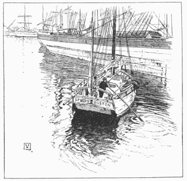 Captain Slocum working the Spray out of the Yarrow
River, a part of Melbourne harbor.