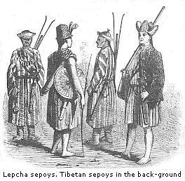 Lepcha sepoys.
Tibetan sepoys in the back-ground.