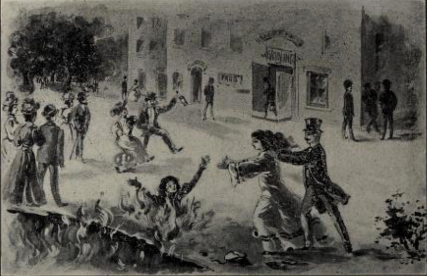 Miss Church-member hurries to the rescue of an
unfortunate victim.