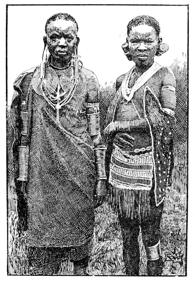 Lumbwa Woman and Girl, showing Dress and Ornaments
of Wire, etc