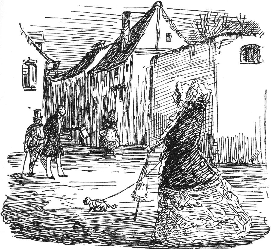 Spaziergänger in altmodischer
  Kleidung