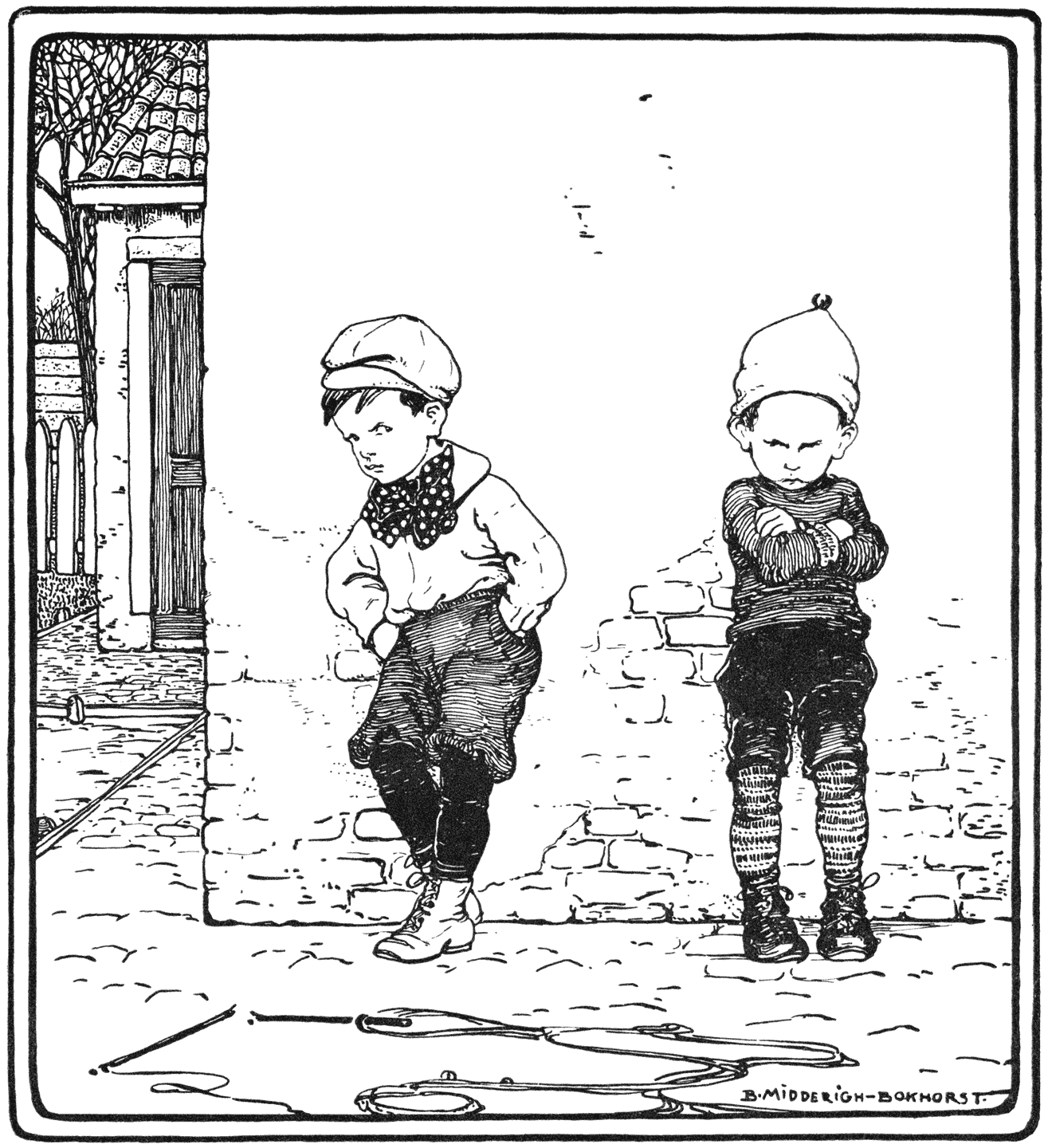 Nu staan ze strak en zuur te brommen bij den muur.