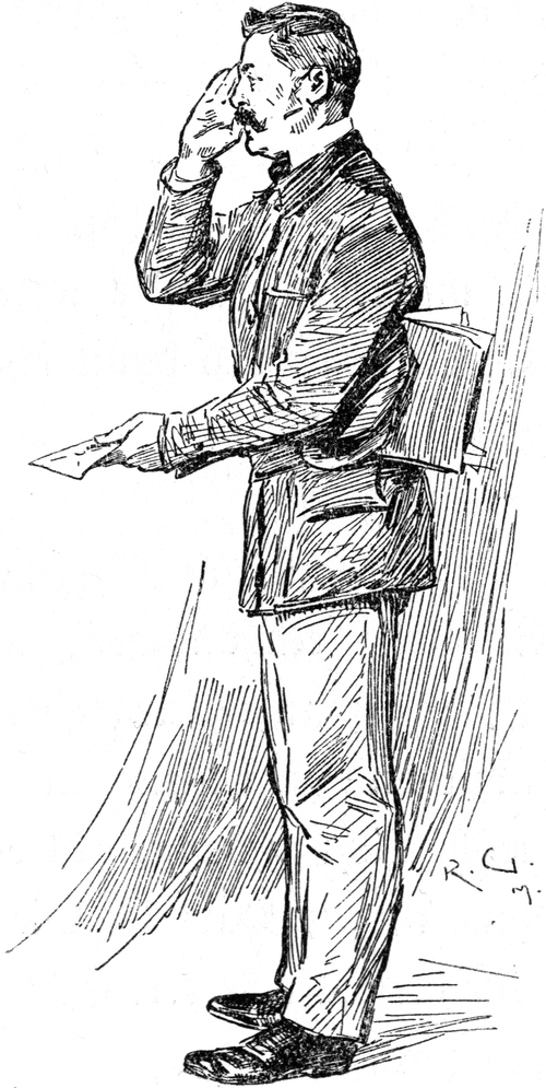 Der Dienstmann übergibt
  einen Brief und salutiert dabei