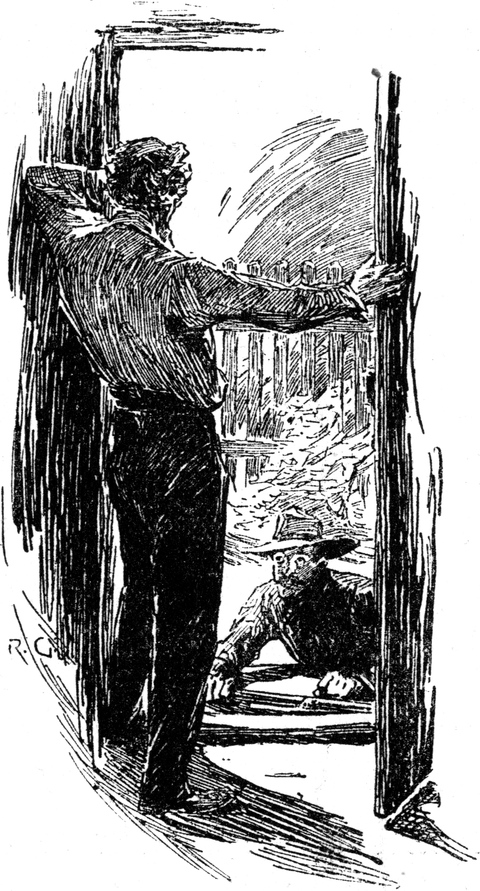 Vor der offenen Tür liegt
  ein Mann auf dem Boden