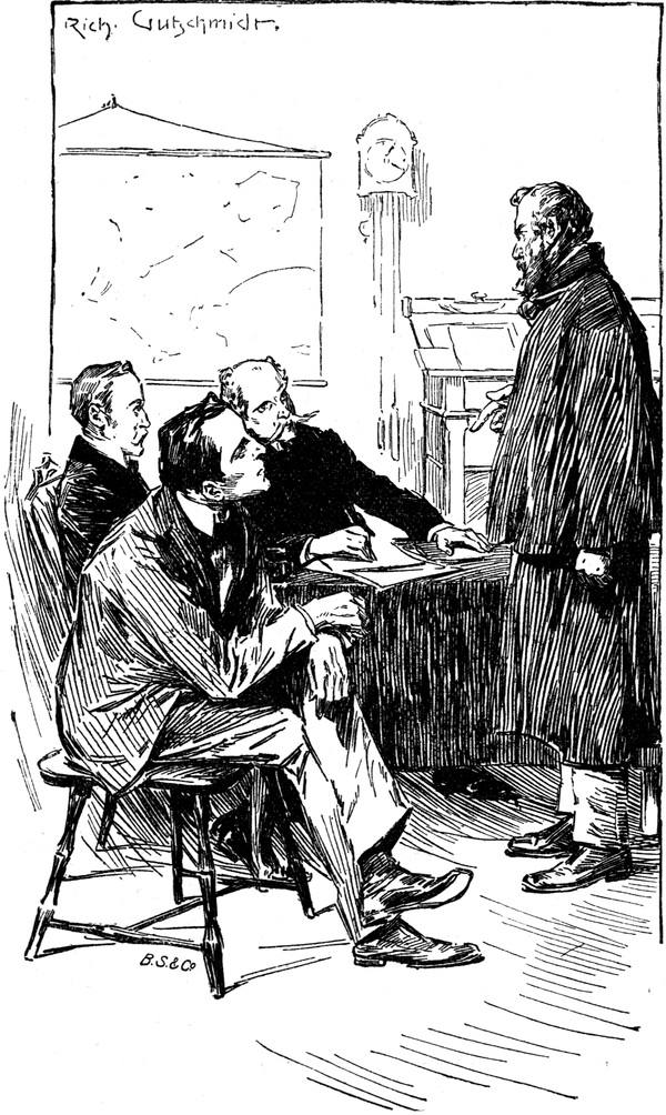 Jefferson Hope bei Holmes,
  Watson und Lestrade